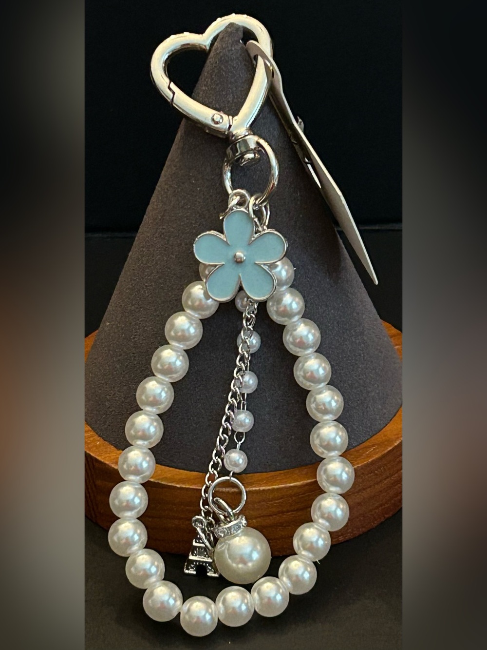 BUY 1 GET 1 FREE Colored Enamel Flower Faux Pearl Wristlet Keychain Bag Charm